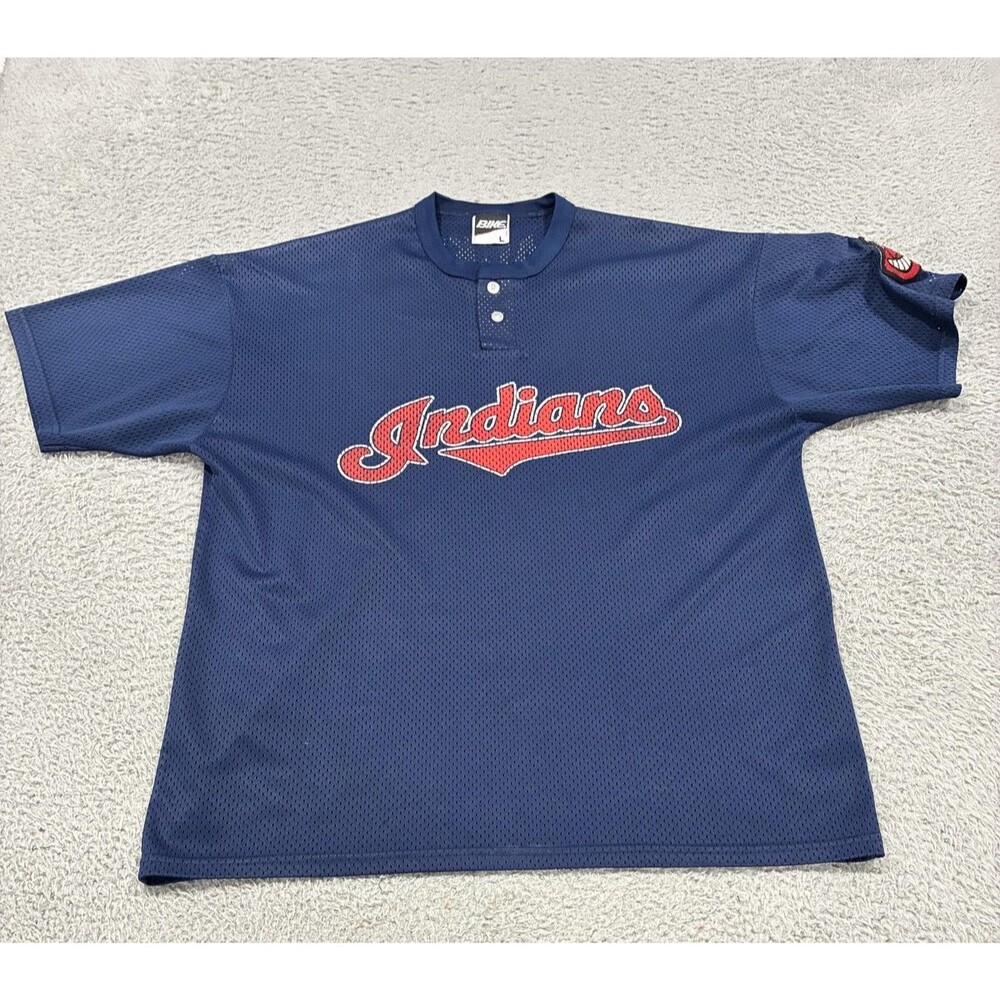 Cleveland Indians Jersey Mens Large Blue MLB Baseball BIKE Mesh VTG 90s